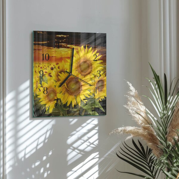 Skleněné hodiny na stěnu Slunečnice zskc-30x30-00179019