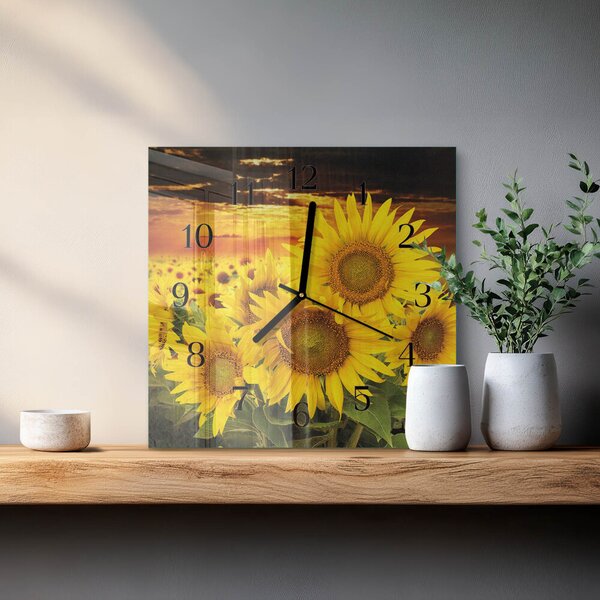 Skleněné hodiny na stěnu Slunečnice zskc-30x30-00179019
