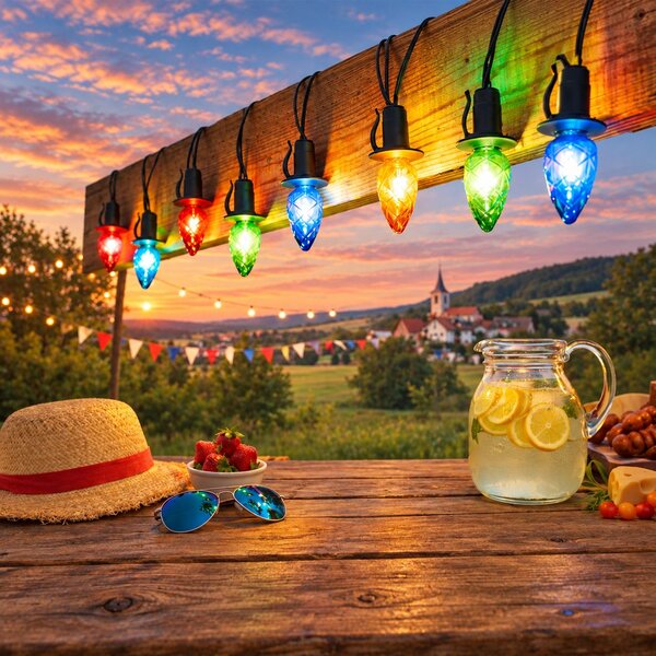 Exihand venkovní souprava Šiška barevná, 20x LED 2200K, černý kabel, trafo, 19m