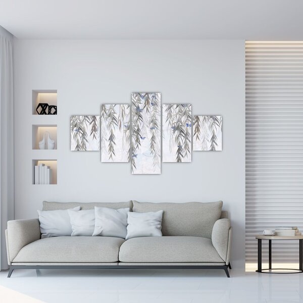 Obraz - Vrbové větvičky s motýly (125x70 cm)