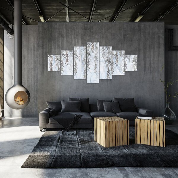 Obraz - Vrbové větvičky v modrém pozadí (210x100 cm)