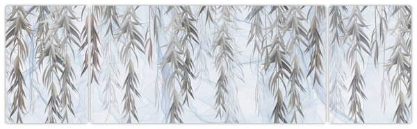 Obraz - Vrbové větvičky v modrém pozadí (170x50 cm)