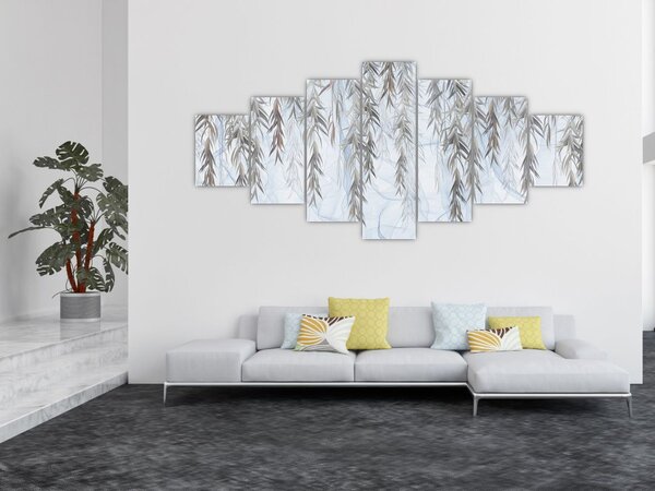 Obraz - Vrbové větvičky v modrém pozadí (210x100 cm)