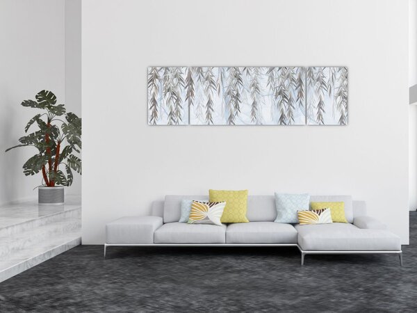 Obraz - Vrbové větvičky v modrém pozadí (170x50 cm)