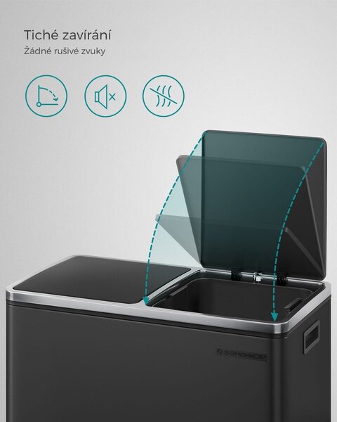 Koš na separování odpadu SORT, 2x30l+pytle na odpadky, černá/stříbrná SongmicsHome
