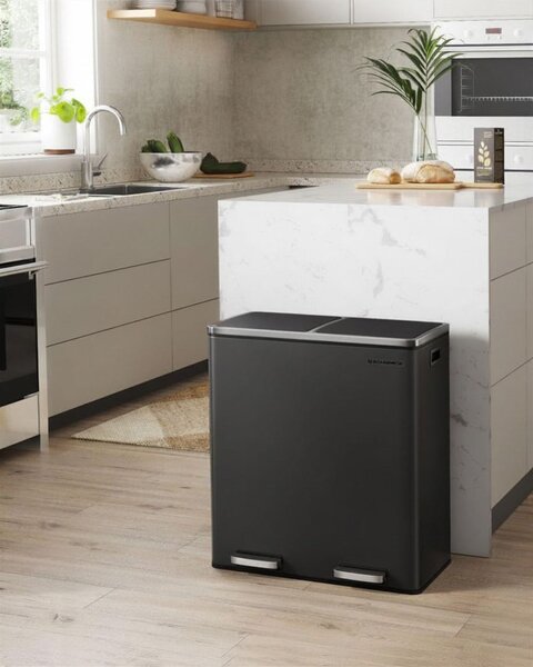 Koš na separování odpadu SORT, 2x30l+pytle na odpadky, černá/stříbrná SongmicsHome
