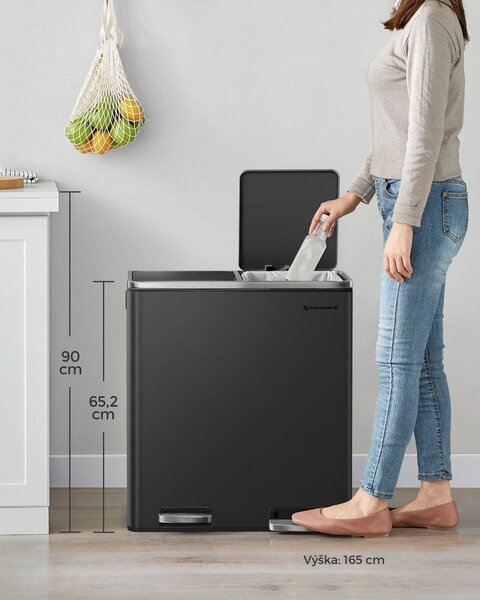 Koš na separování odpadu SORT, 2x30l+pytle na odpadky, černá/stříbrná SongmicsHome
