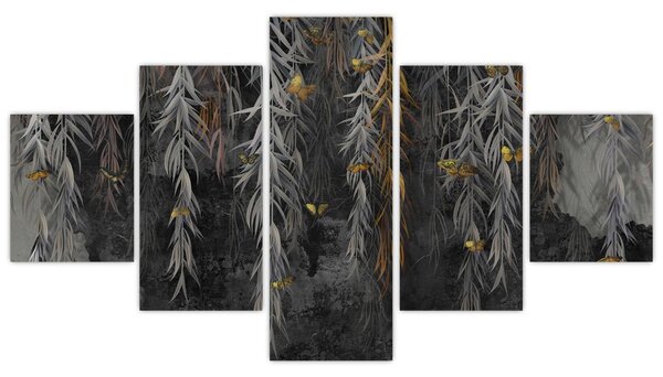 Obraz - Vrbové větvičky v černém pozadí (125x70 cm)