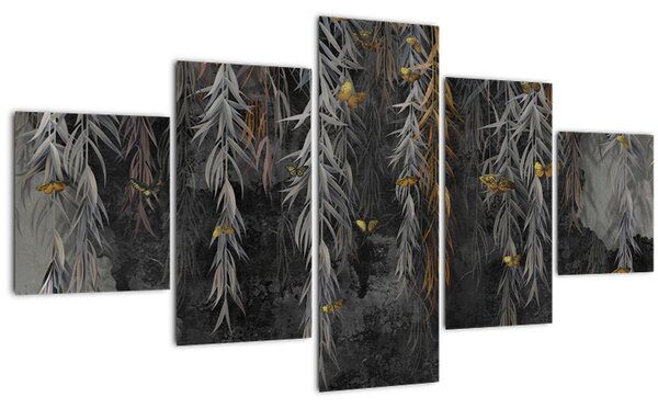 Obraz - Vrbové větvičky v černém pozadí (125x70 cm)