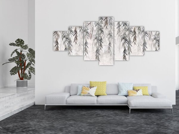 Obraz - Vrbové větvičky v šedé omítce (210x100 cm)