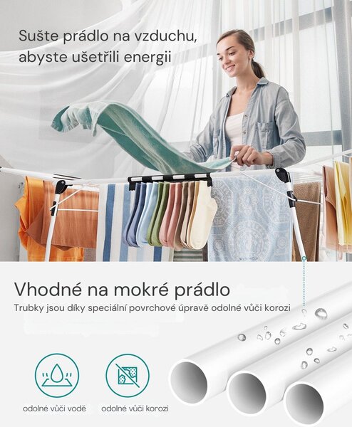 Sušák na prádlo BREEZE, 56,5x173x96,5cm, bílá SongmicsHome
