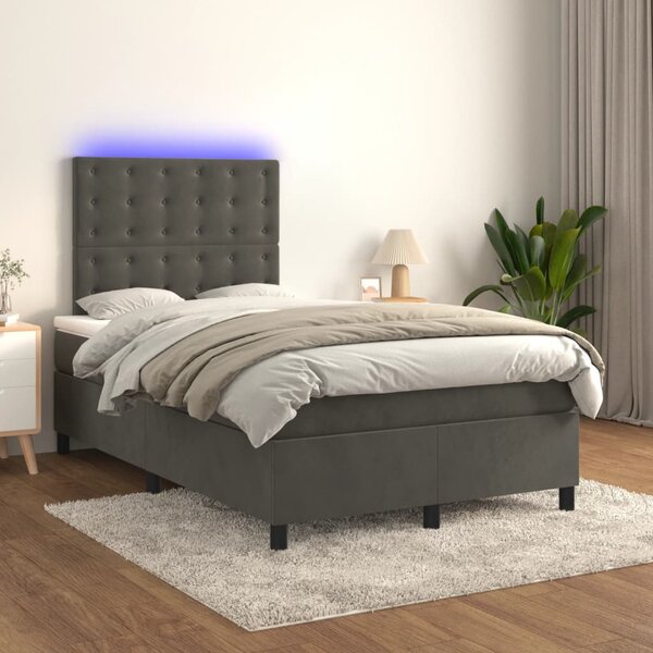 Box spring postel s matrací a LED tmavě šedá 120x200 cm samet 3136354