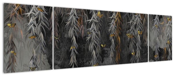 Obraz - Vrbové větvičky v černém pozadí (170x50 cm)