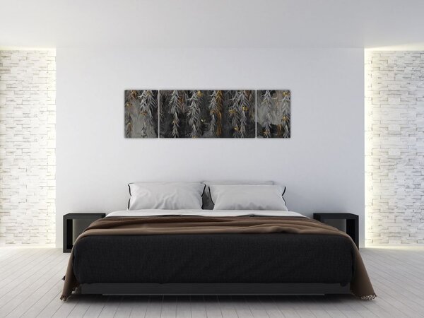 Obraz - Vrbové větvičky v černém pozadí (170x50 cm)