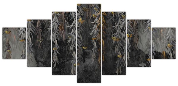 Obraz - Vrbové větvičky v černém pozadí (210x100 cm)
