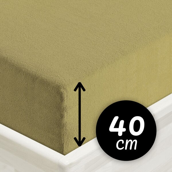 Froté napínací prostěradlo na extra vysokou matraci FR-020 Olivové 80 x 200 - výška 40 cm