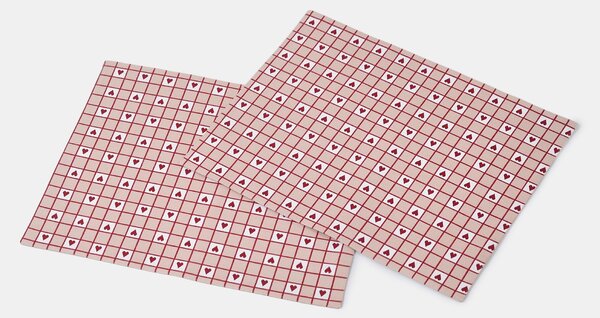 Sinsay - Sada valentýnských prostírání v kostkovaném vzoru se srdíčky 2 pack - červená