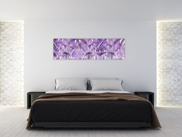 Obraz - Fialové listy v omítce (170x50 cm)