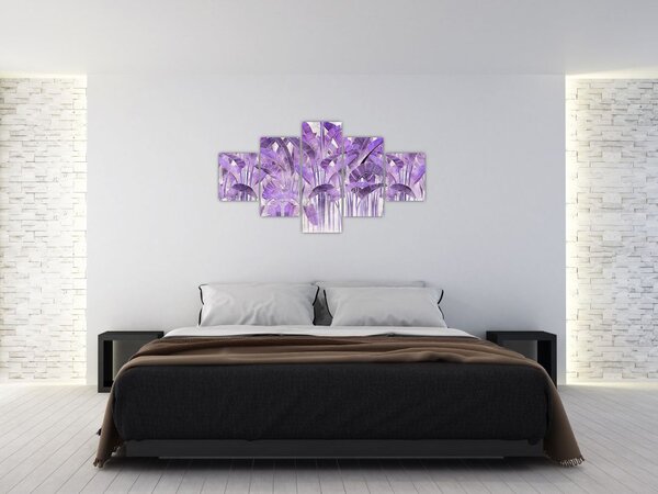 Obraz - Fialové listy v omítce (125x70 cm)