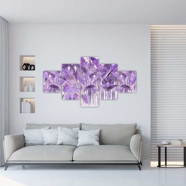 Obraz - Fialové listy v omítce (125x70 cm)