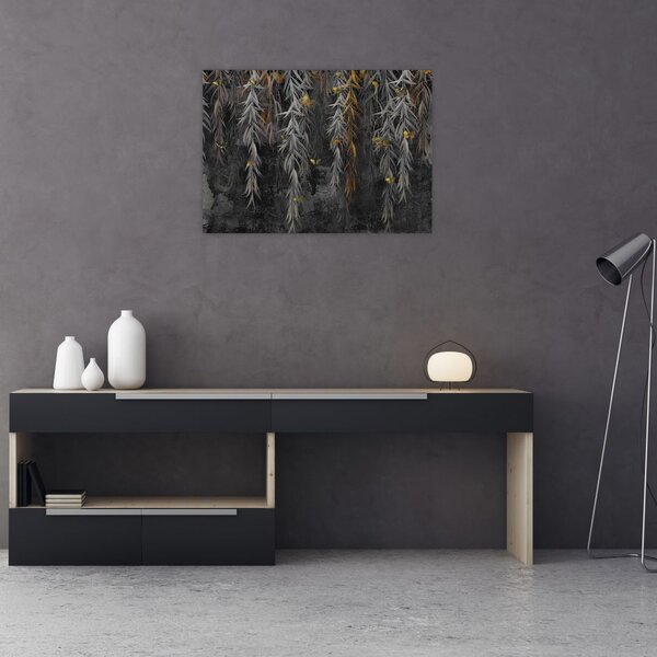 Obraz - Vrbové větvičky v černém pozadí (70x50 cm)