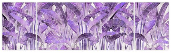 Obraz - Fialové listy v omítce (170x50 cm)