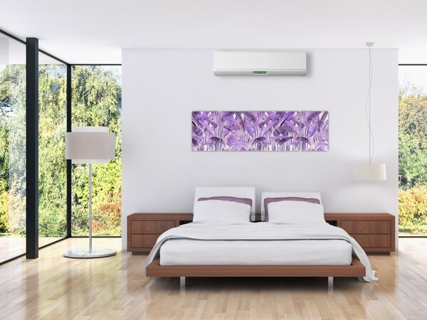 Obraz - Fialové listy v omítce (170x50 cm)