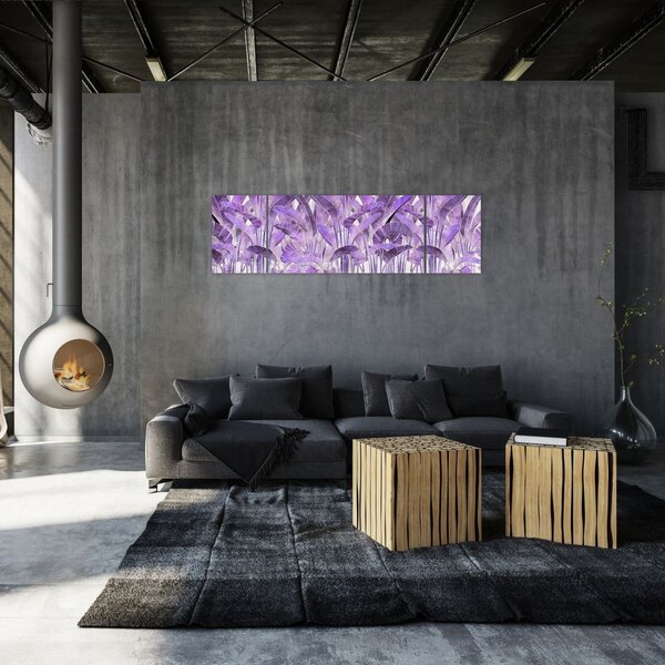 Obraz - Fialové listy v omítce (170x50 cm)