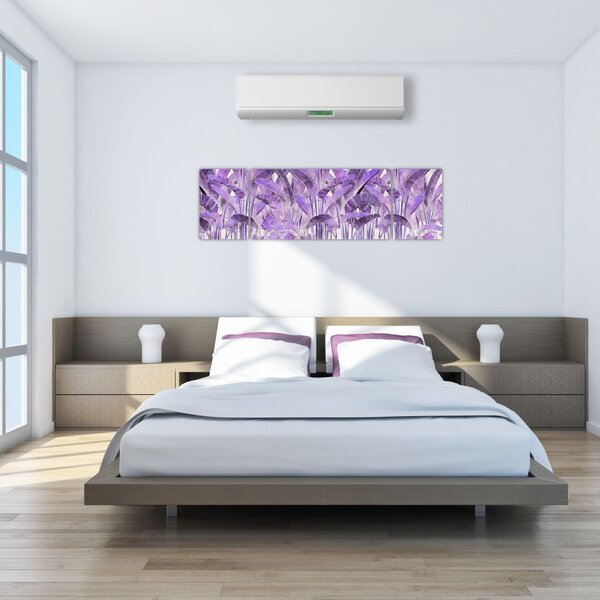Obraz - Fialové listy v omítce (170x50 cm)
