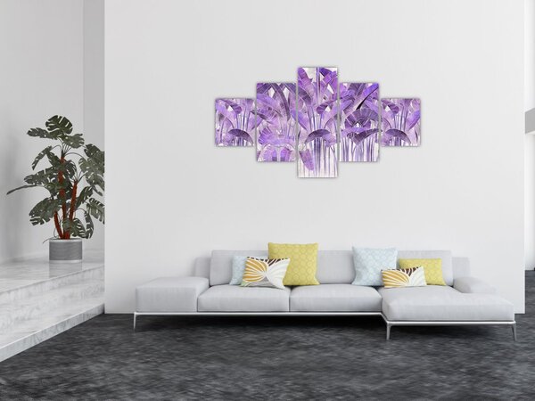 Obraz - Fialové listy v omítce (125x70 cm)