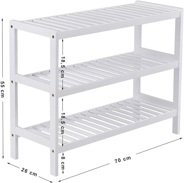 SONGMICS Bambusový botník 3 police bílý 70x55 cm