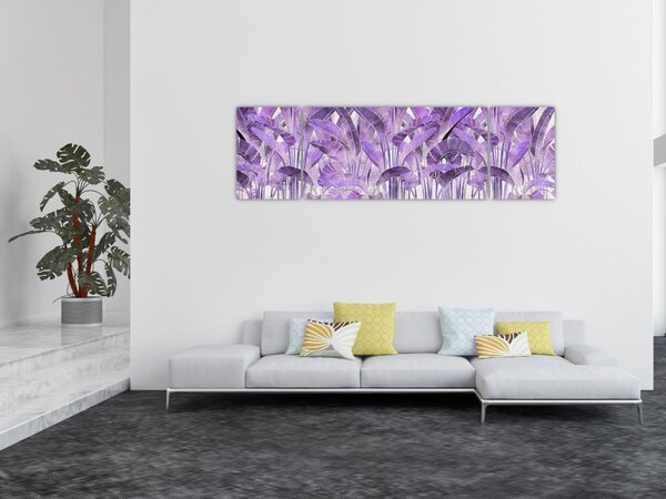 Obraz - Fialové listy v omítce (170x50 cm)