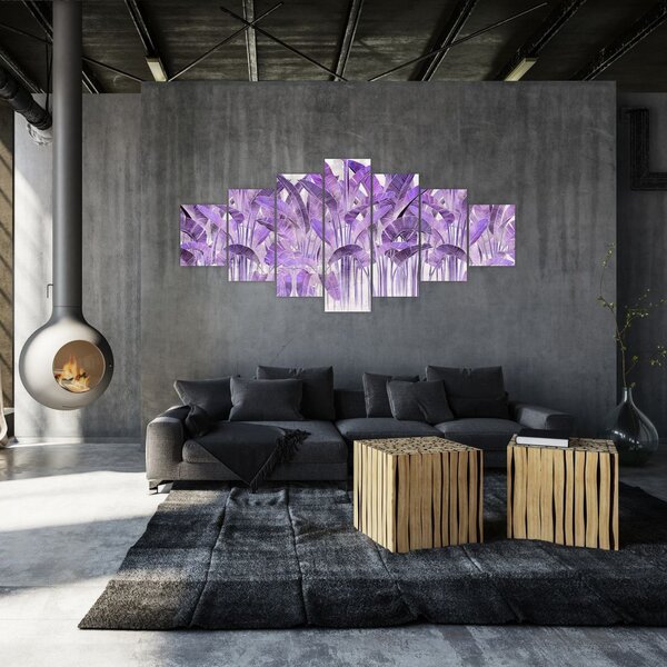 Obraz - Fialové listy v omítce (210x100 cm)