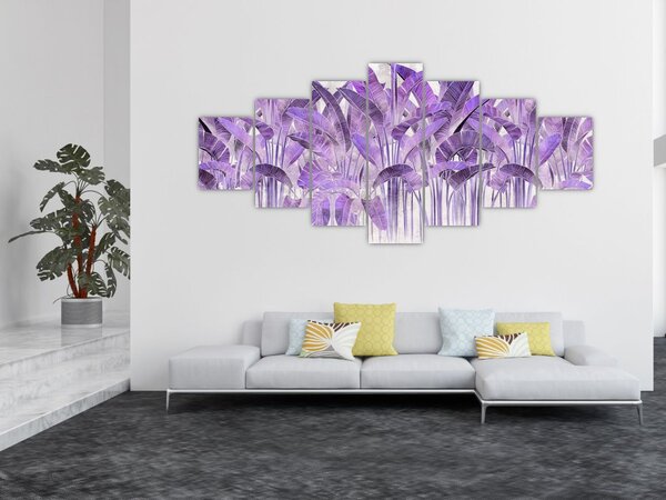 Obraz - Fialové listy v omítce (210x100 cm)