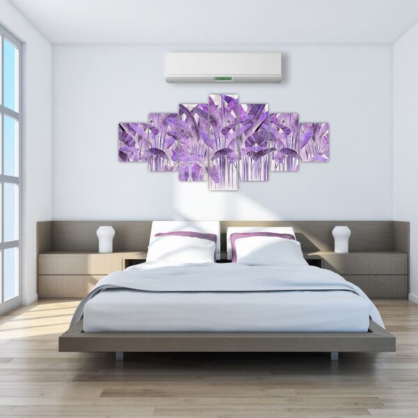 Obraz - Fialové listy v omítce (210x100 cm)