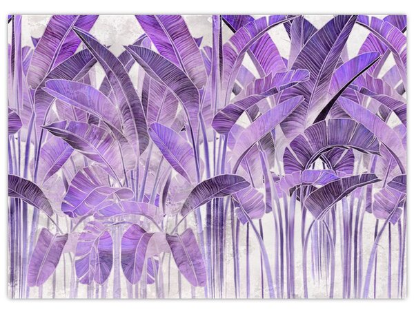 Obraz - Fialové listy v omítce (70x50 cm)