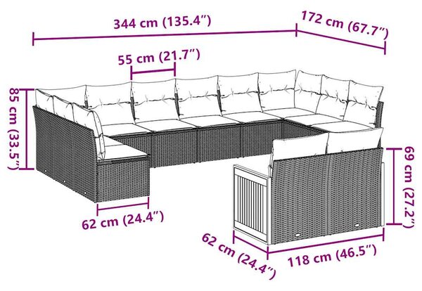 12dílná zahradní sedací souprava s poduškami černá polyratan