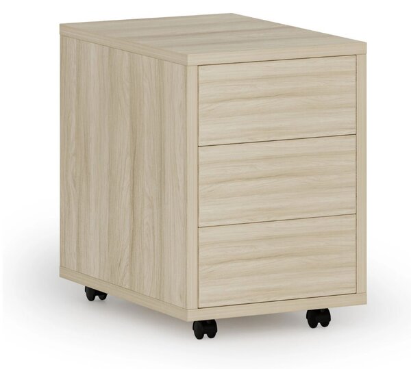 Kancelářský mobilní kontejner PRIMO WOOD, PUSH-lock, 3 zásuvky, dub přírodní