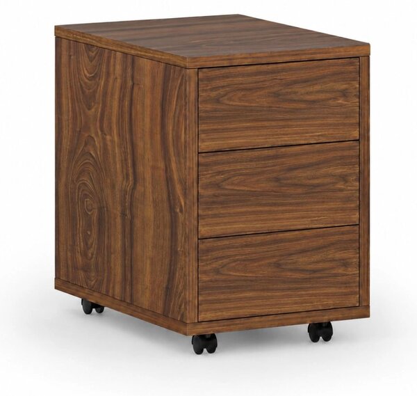 Kancelářský mobilní kontejner PRIMO WOOD, PUSH-lock, 3 zásuvky, ořech