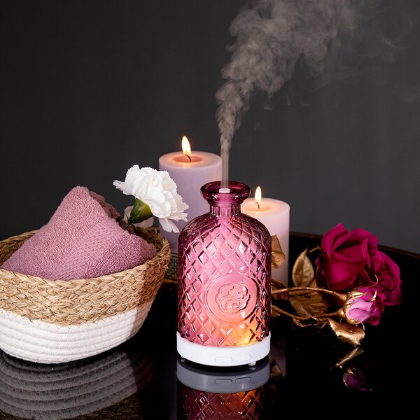 KONDELA Ultrazvukový aroma difuzér, růžový, GILI