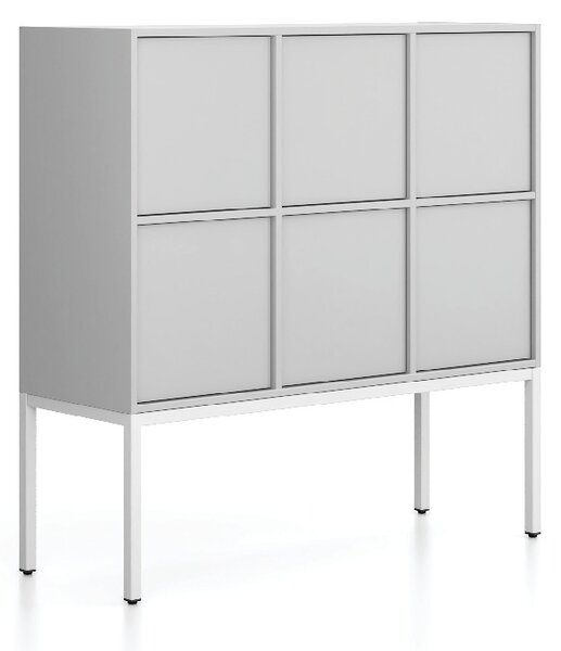 Kancelářská skříň FRAME, nízká, bílá podnož, 6x dveře, 1299 x 450 x 1331 mm, PUSH-lock, šedá