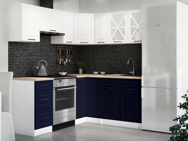 Rohová kuchyňská linka ASTRID 190x170cm - Bílá + marine blue