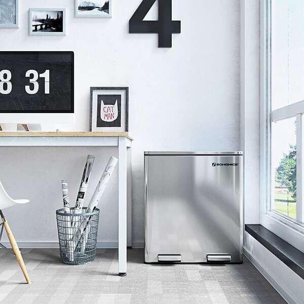 SONGMICS Odpadkový koš na tříděný odpad 2 x 30 L stříbrný