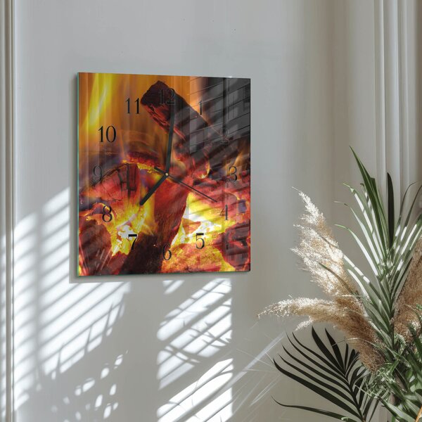 Skleněné hodiny na stěnu Oheň zskc-30x30-00178194