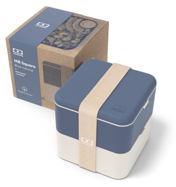 Svačinový box Monbento Square Blue/Natural 1,7 l