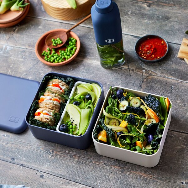 Svačinový box Monbento Square Blue/Natural 1,7 l