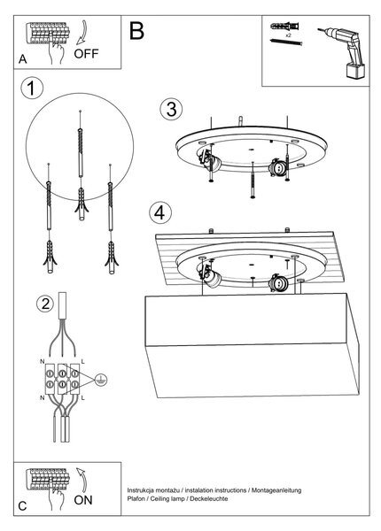 Stropní svítidlo Horus, 1x bílé plastové stínítko, (bílý plast), (45 cm)