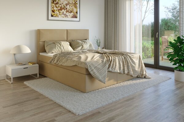 CONTEZZA Čalouněná postel AMIRA Boxsprings, béžový semiš Plocha spaní: 180 x 200 cm