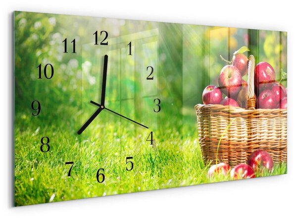 Skleněné hodiny horizontální Košík jablek zsppc-60x30-00295325