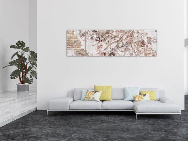 Obraz - Květinová freska na cihlové zdi (170x50 cm)